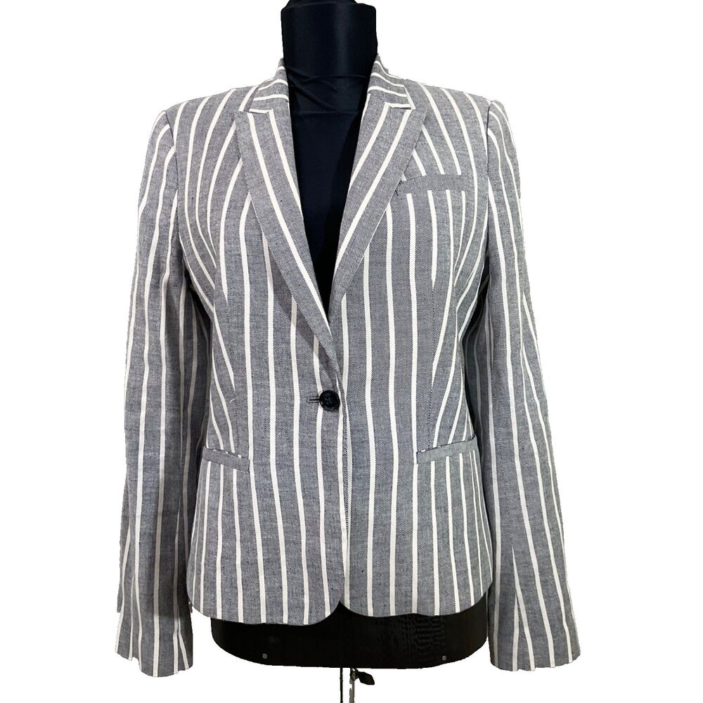 Banana Republic Jacket linen blend Blazer Women’s size 4 Striped gray